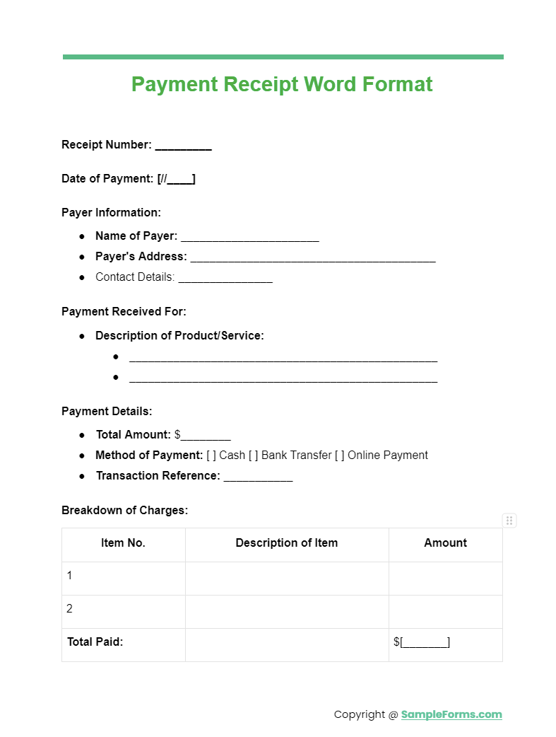 payment receipt word format