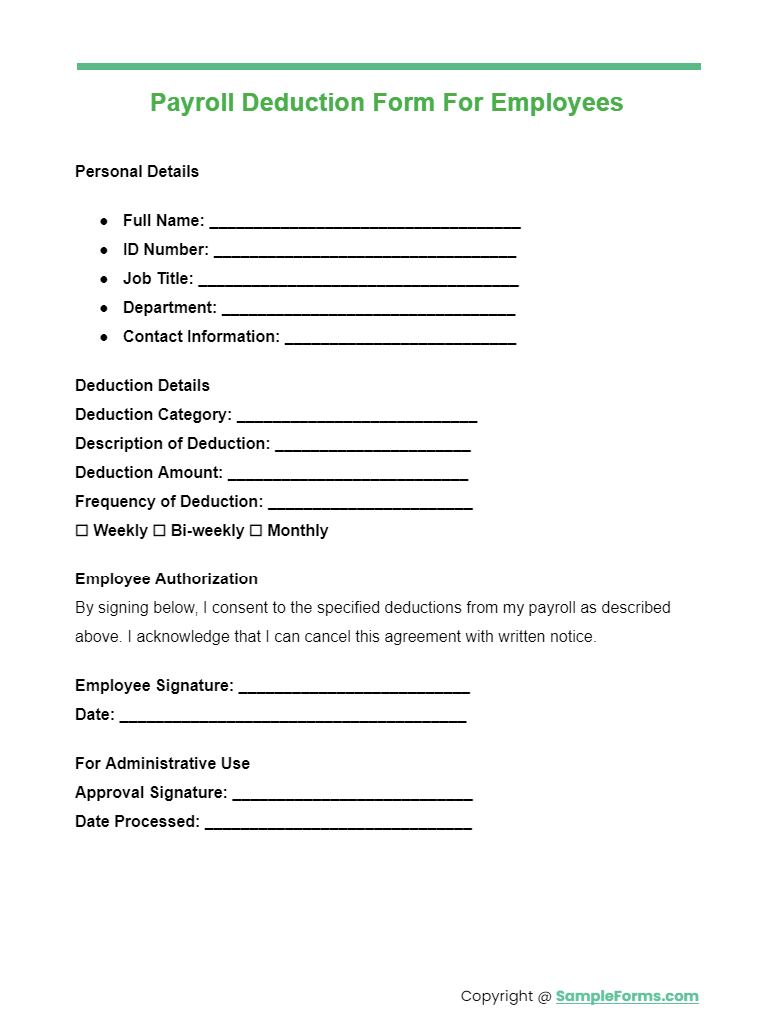 payroll deduction form for employees