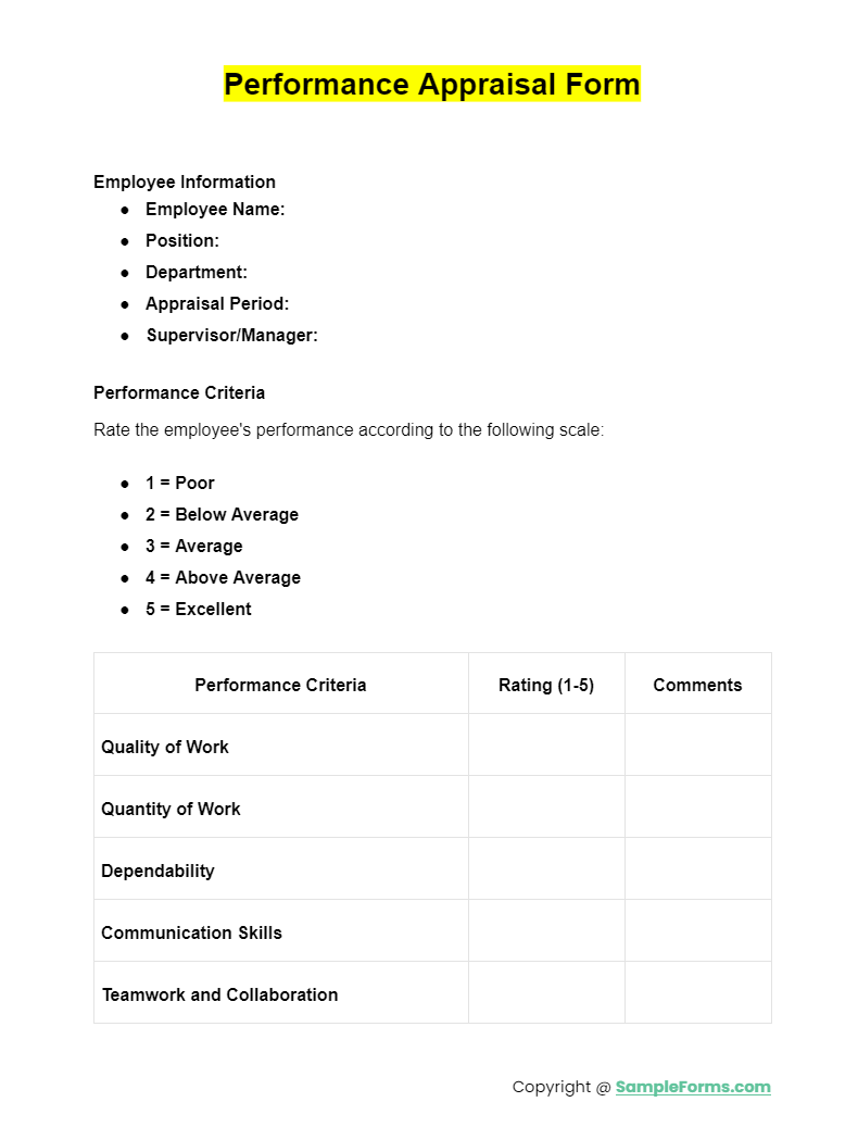 performance appraisal form word