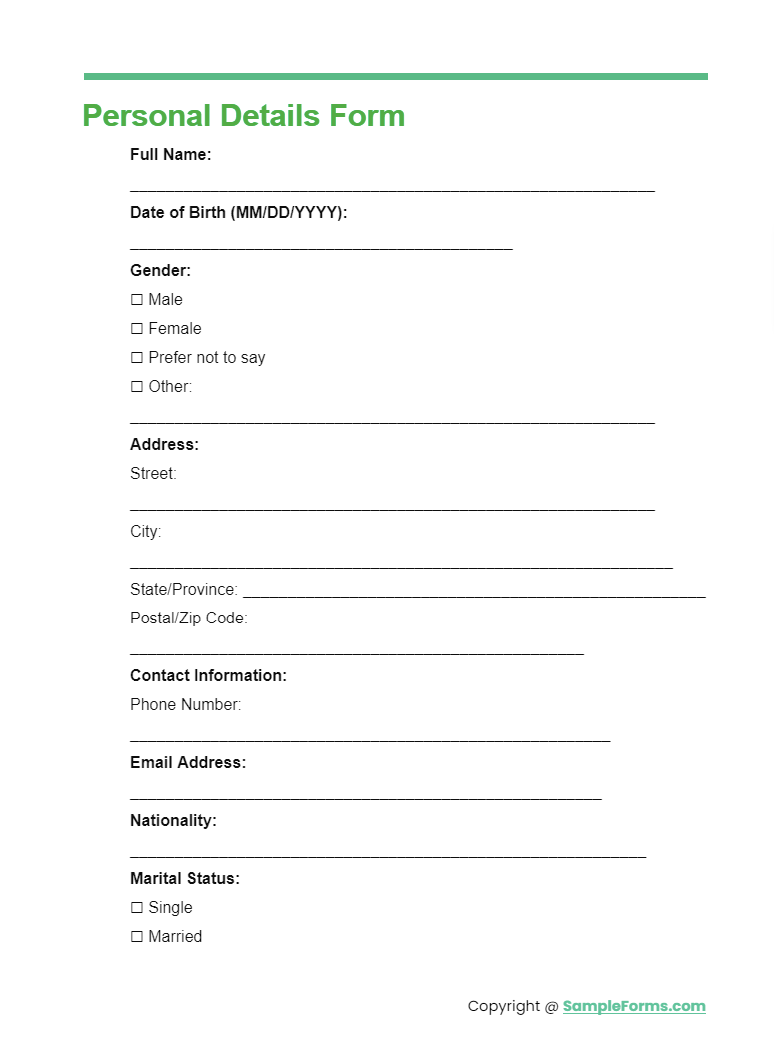 personal details form