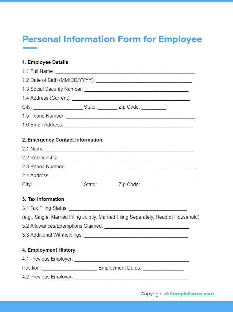 personal information form for employee