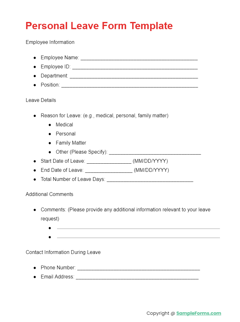 personal leave form template