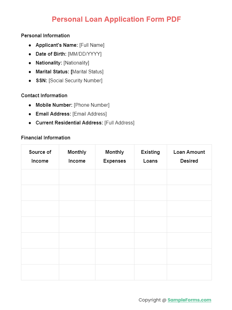 personal loan application form pdf