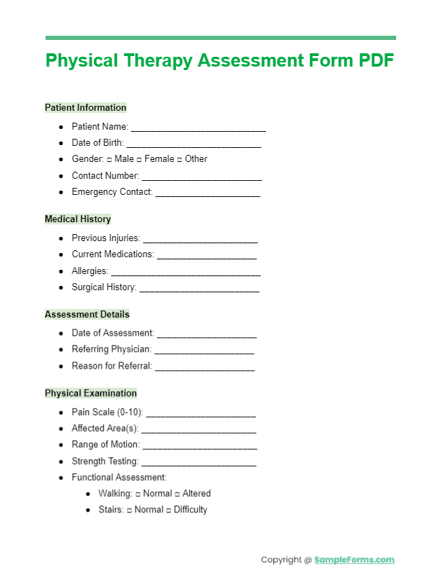 physical therapy assessment form pdf