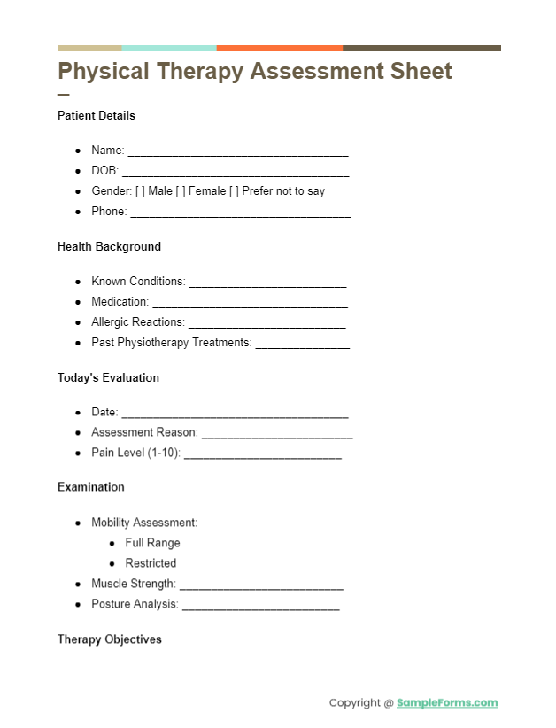 physical therapy assessment sheet