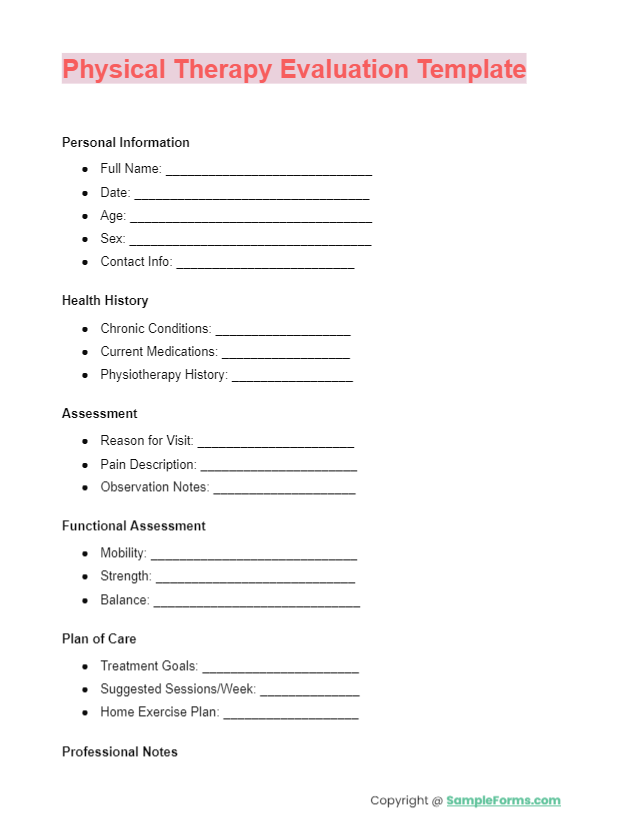 physical therapy evaluation template
