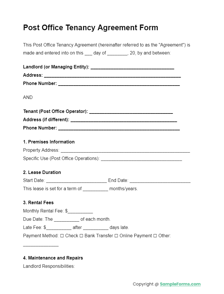 post office tenancy agreement form