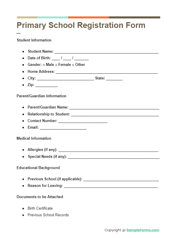 primary school registration form