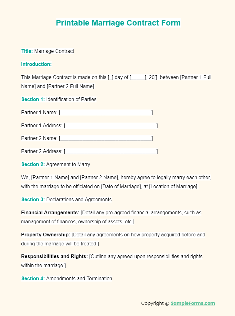 printable marriage contract form