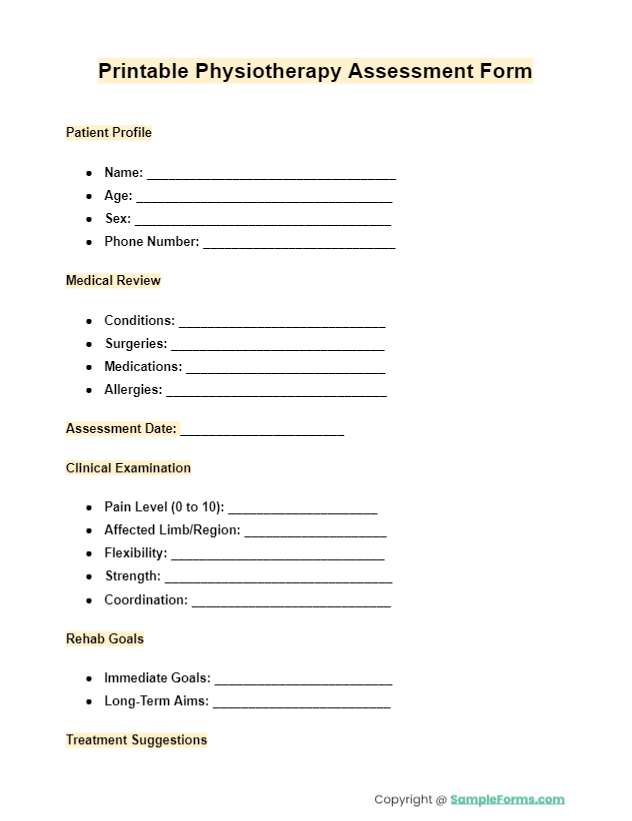 printable physiotherapy assessment form