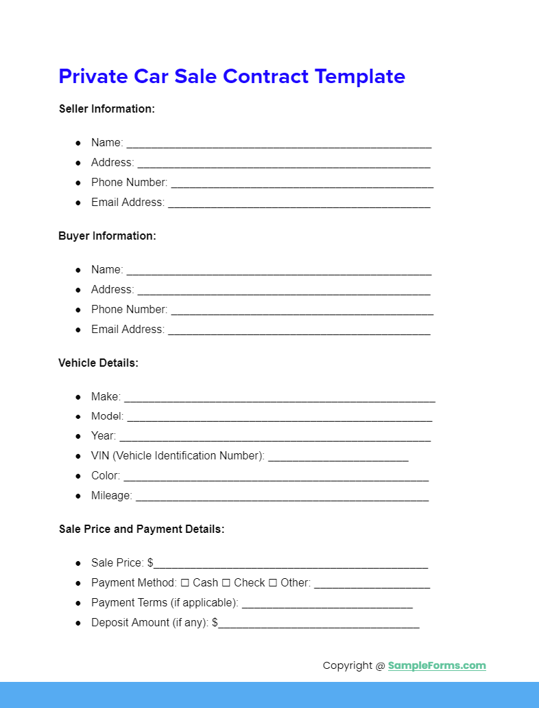 private car sale contract template pdf