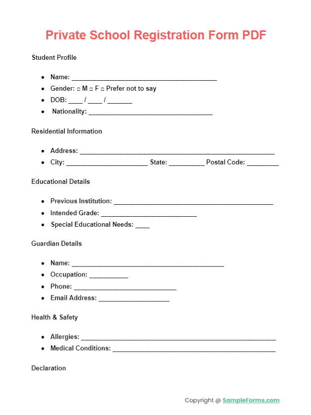 private school registration form pdf