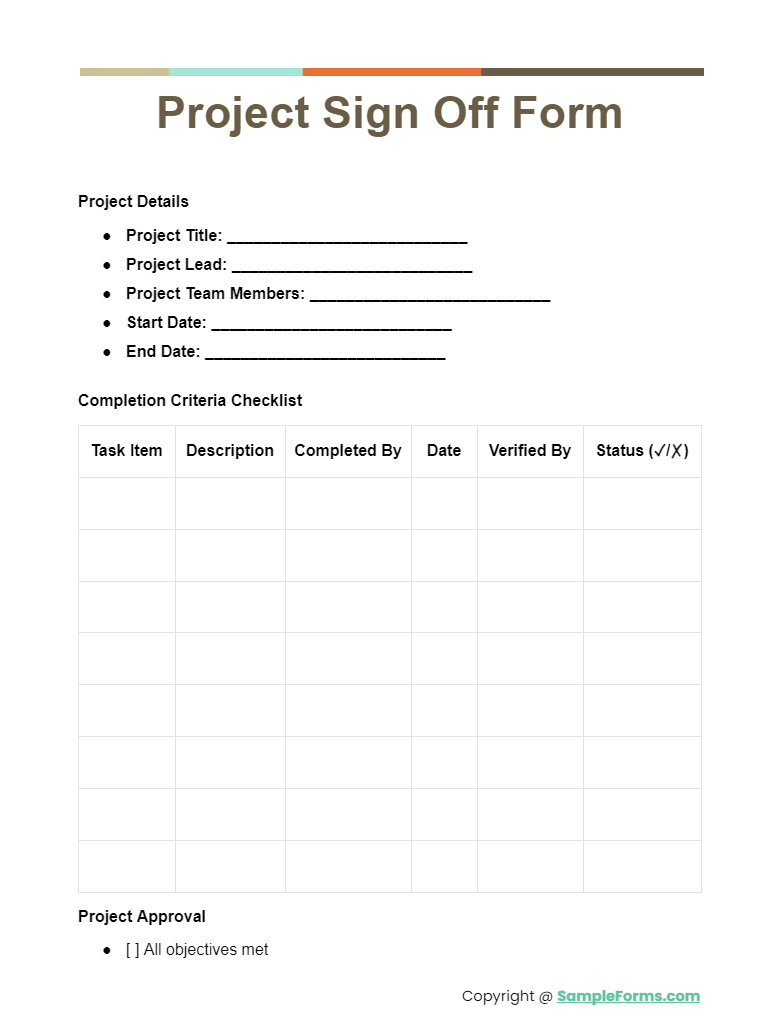 project sign off form