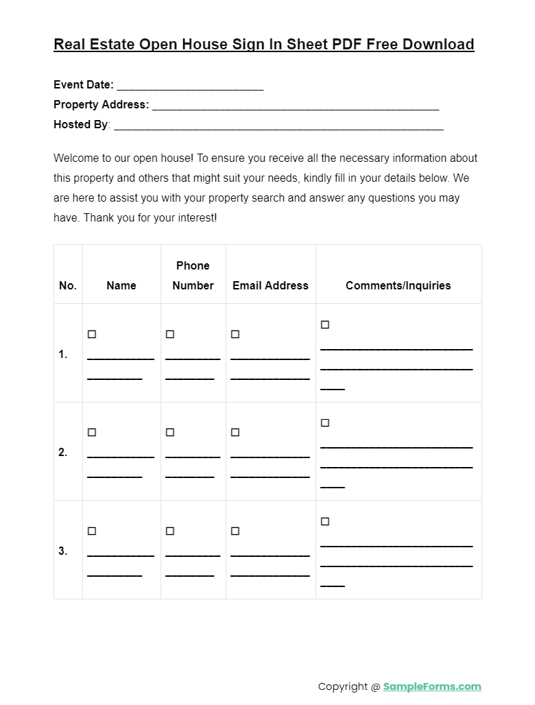 real estate open house sign in sheet pdf free download