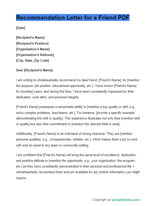 FREE 10+ Recommendation Letter for a Friend Samples, PDF, Word, Google Docs