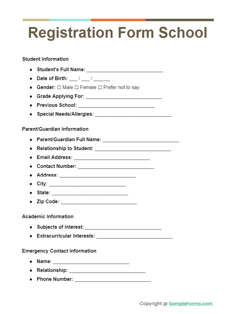 registration form school