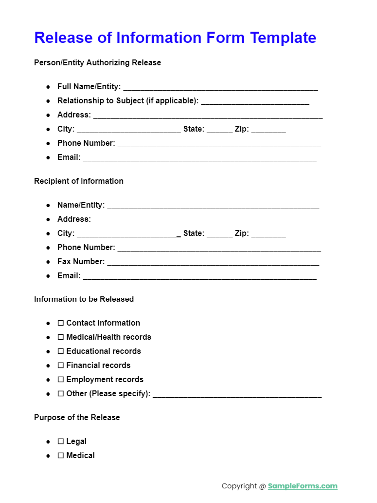 release of information form template