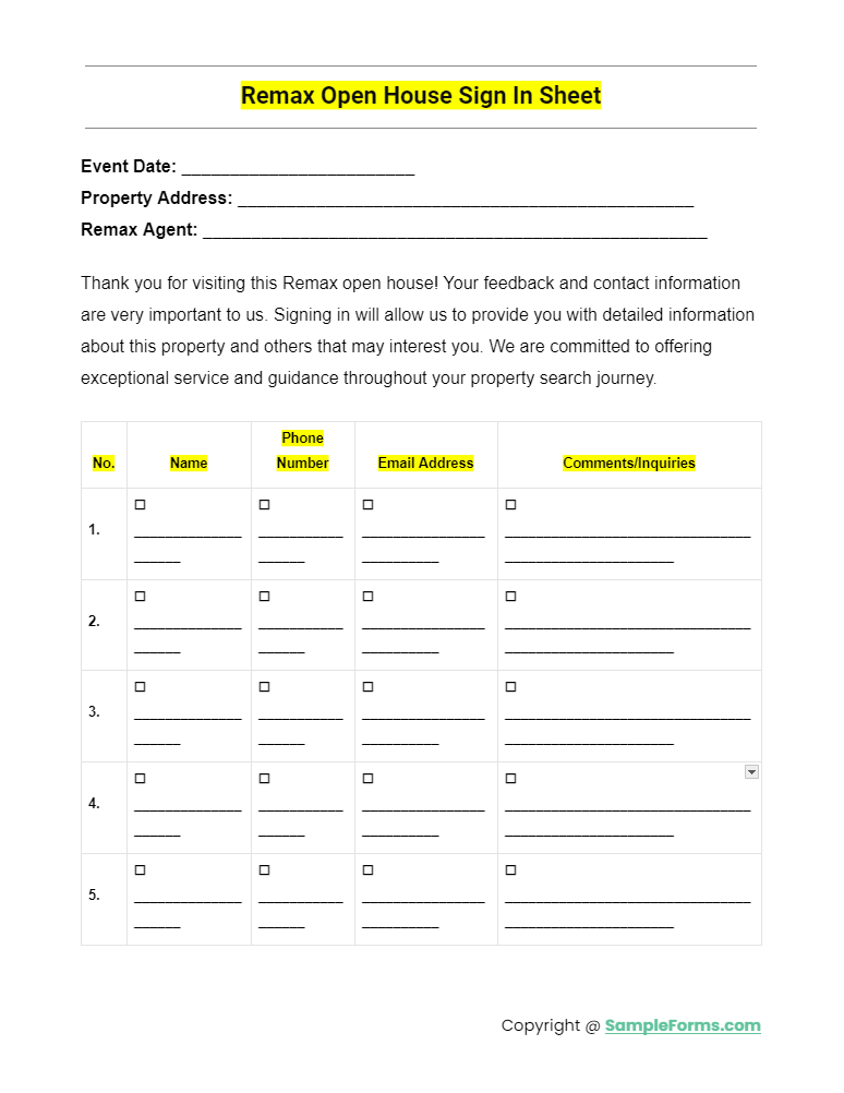 FREE 10+ Real Estate Open House Sign In Sheet Samples, PDF, MS Word ...