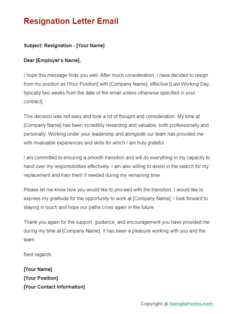 resignation letter email