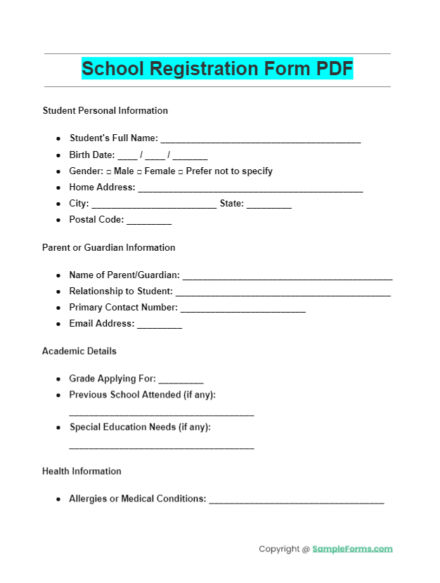 school registration form pdf