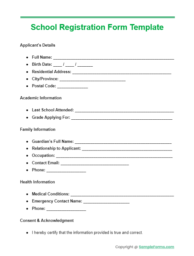 school registration form template