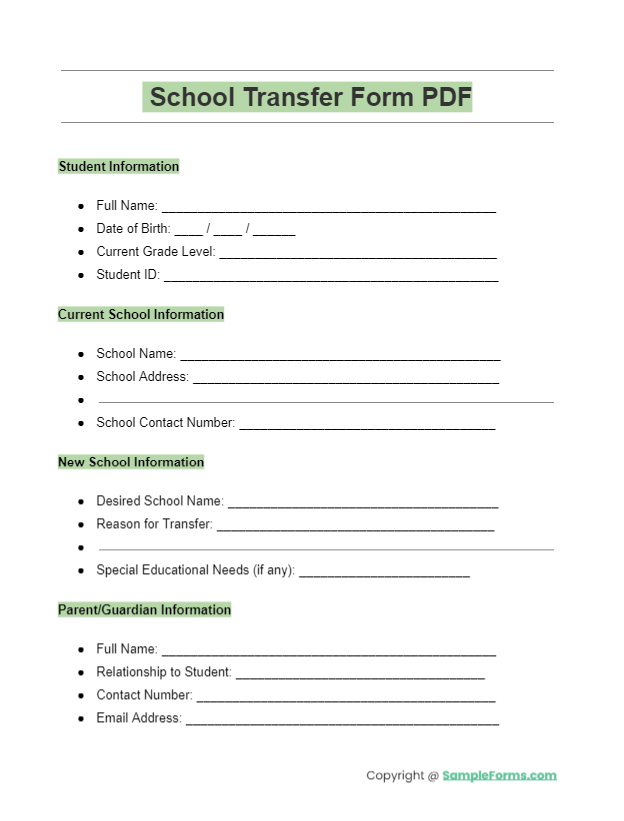 school transfer form pdf