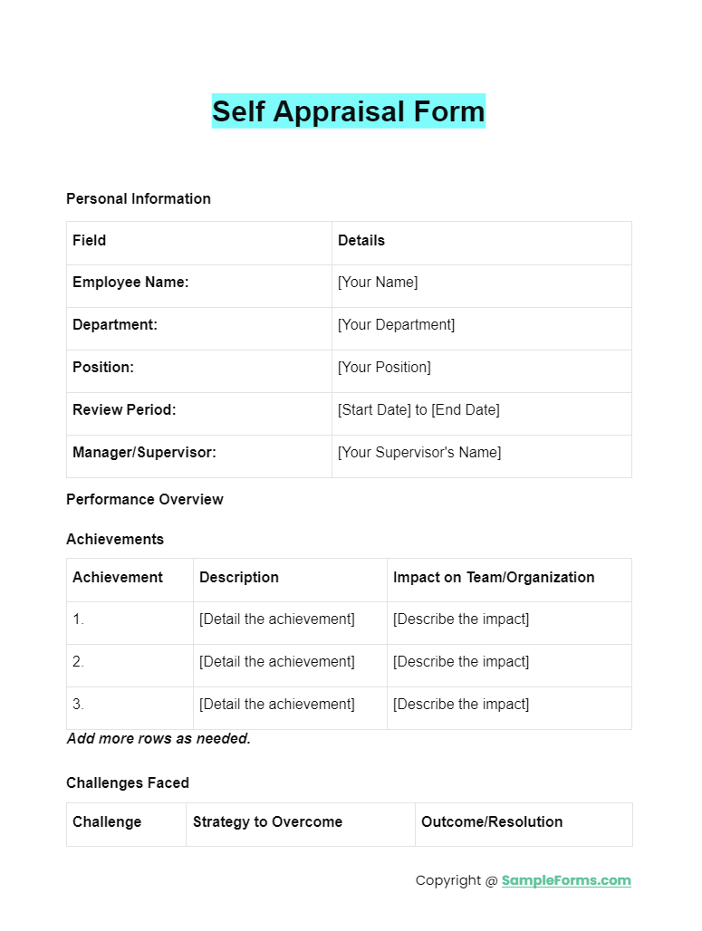 self appraisal form