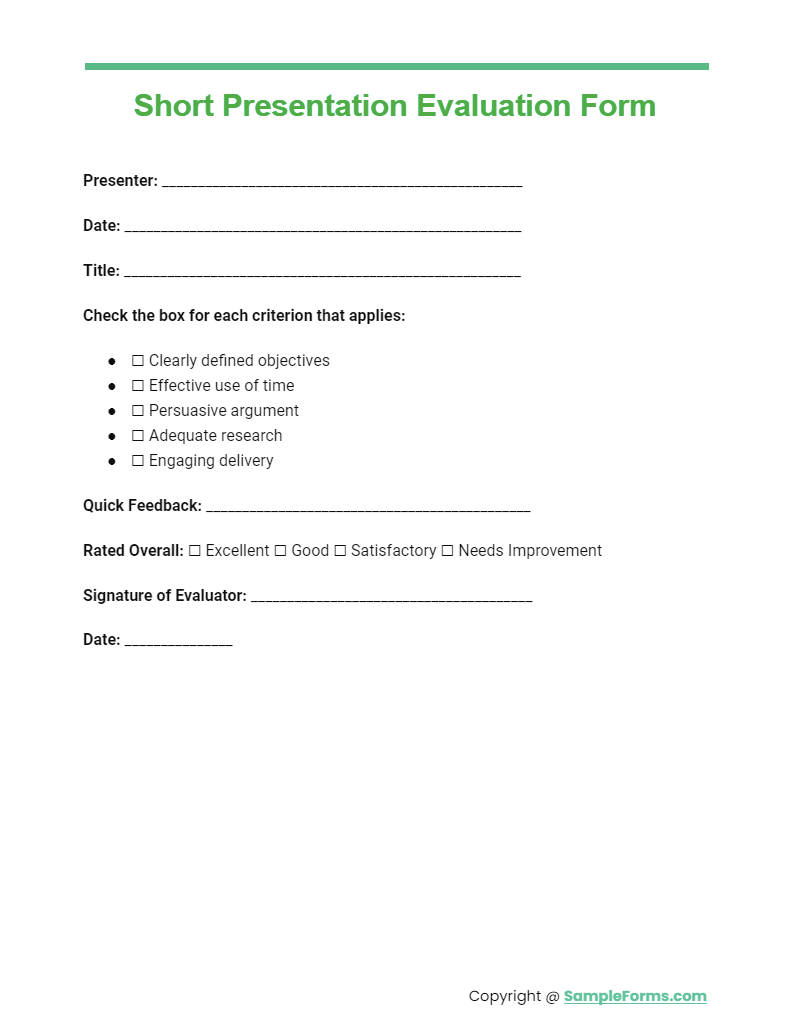 short presentation evaluation form