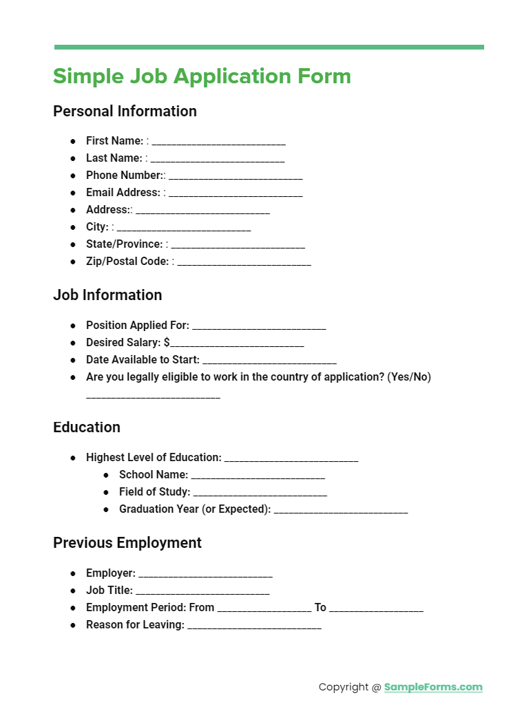 simple job application form
