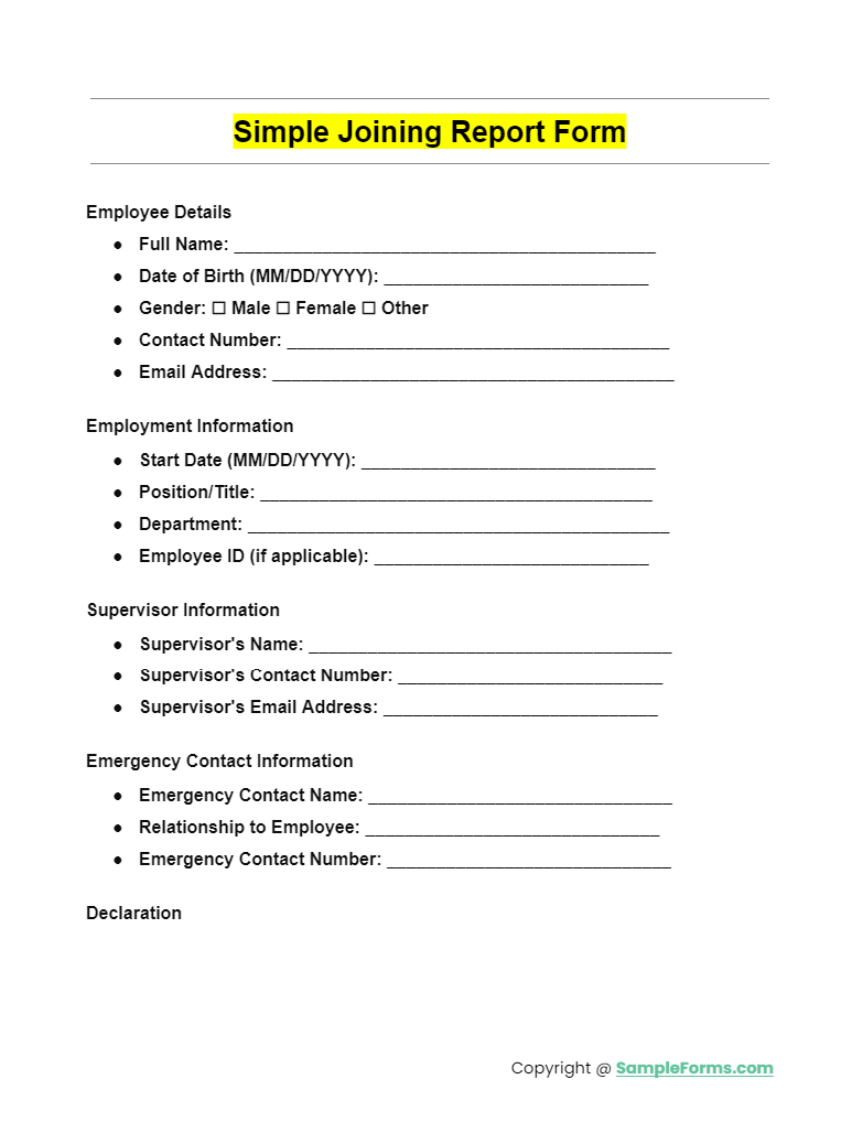 simple joining report form