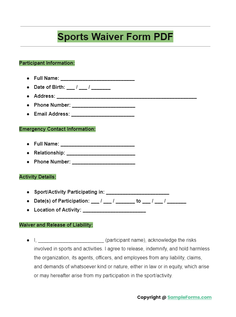 sports waiver form pdf