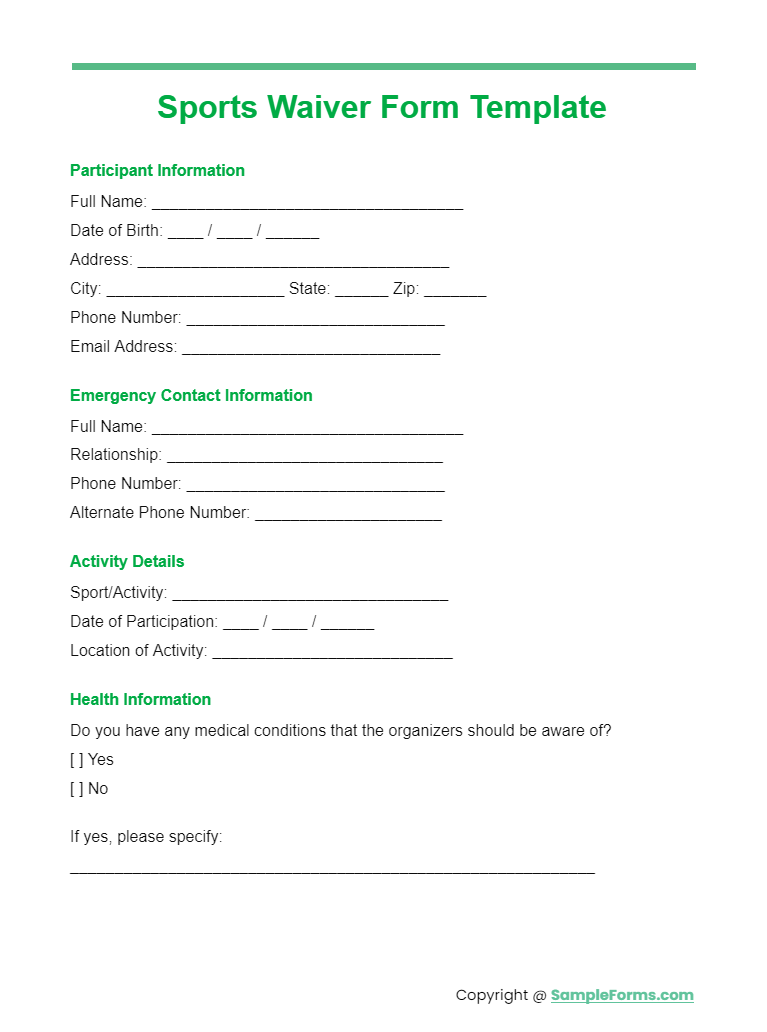 sports waiver form template
