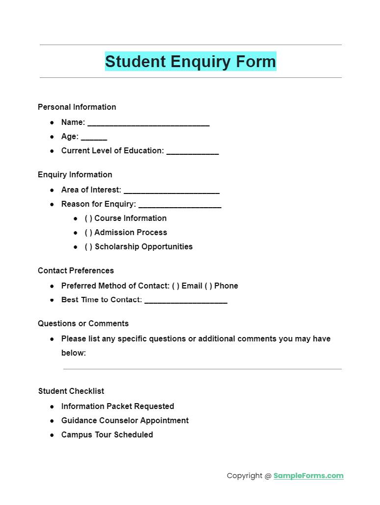 student enquiry form