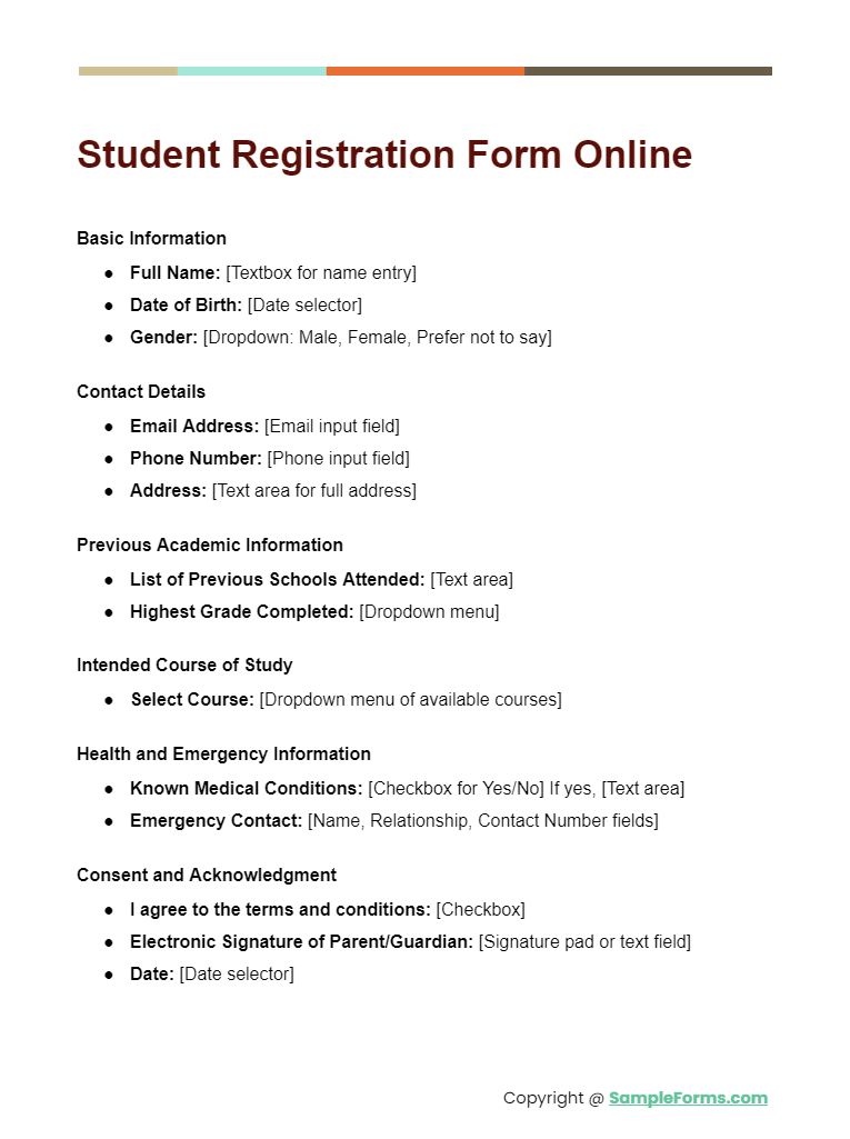 student registration form online