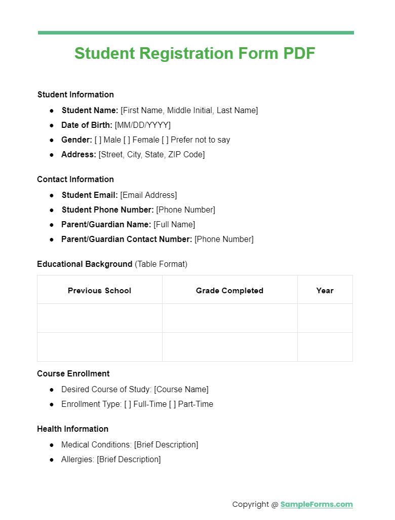 student registration form pdf