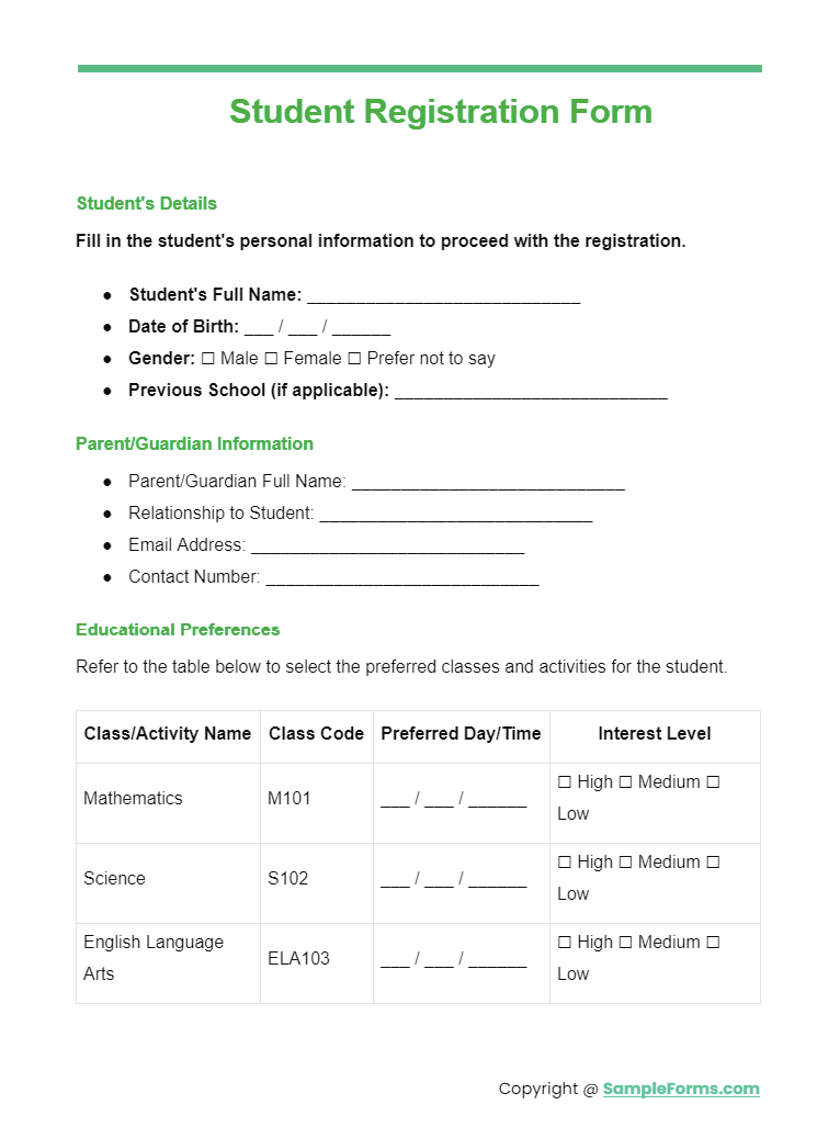 student registration form