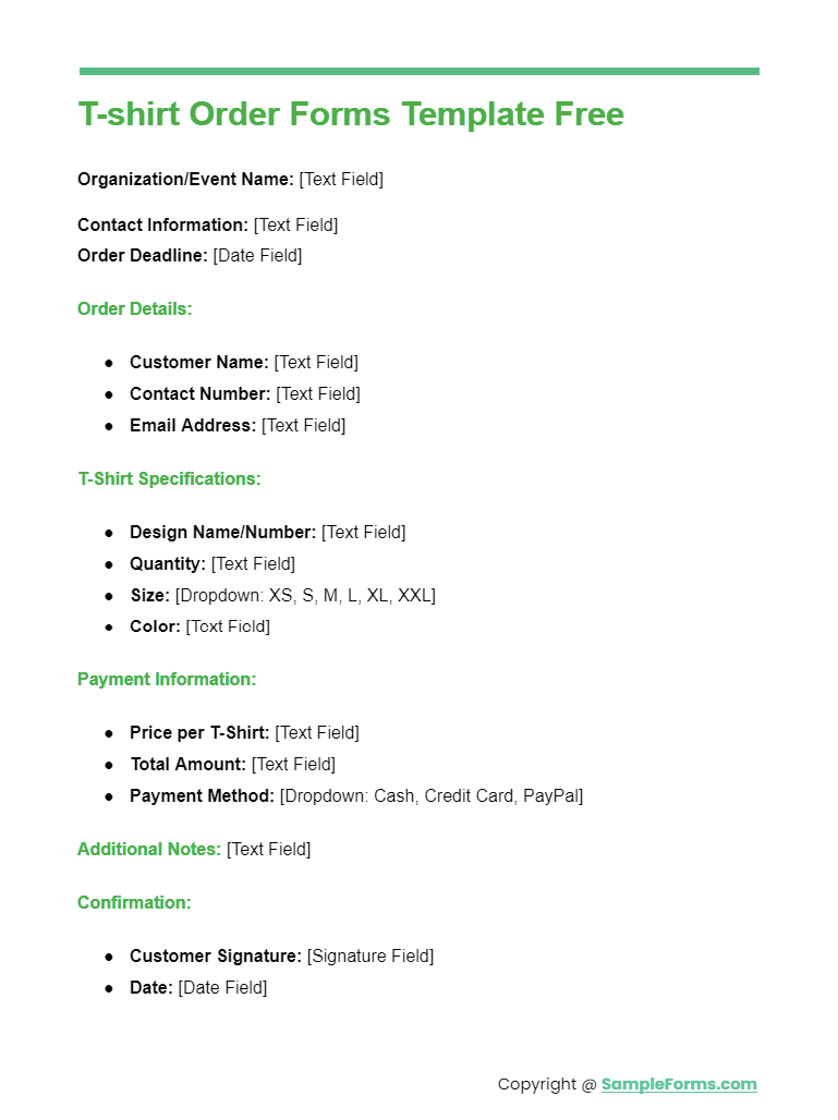 t shirt order forms template free