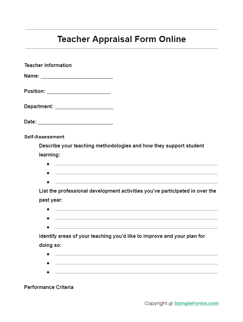 teacher appraisal form online