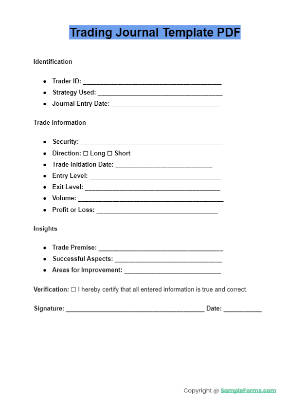 trading journal template pdf
