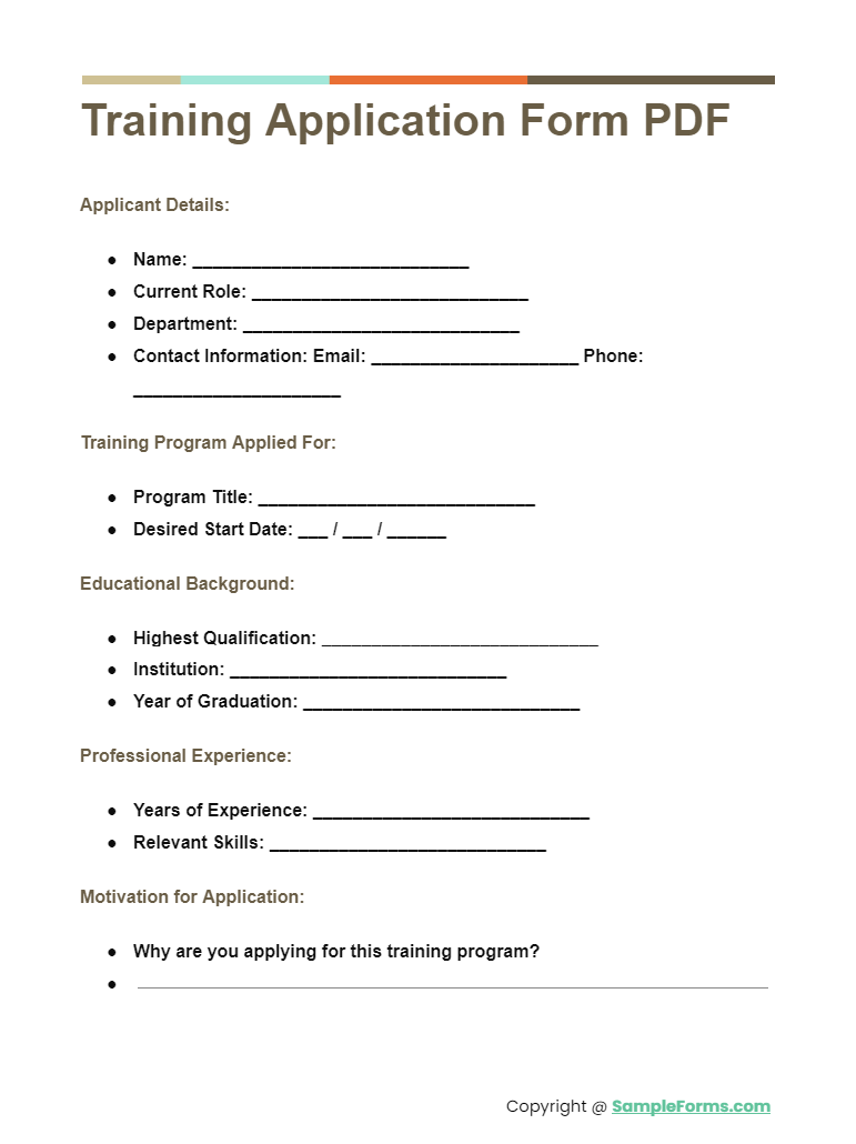 training application form pdf