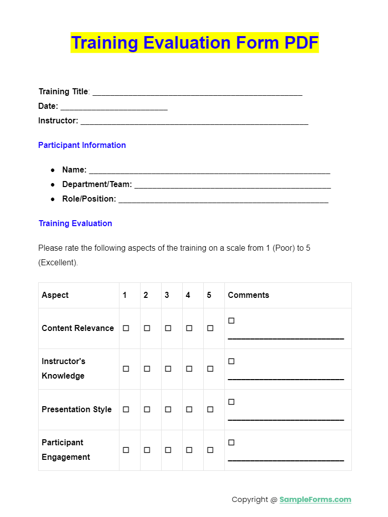 training evaluation form pdf