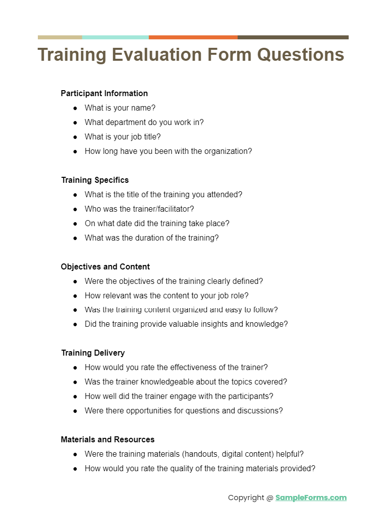 training evaluation form questions