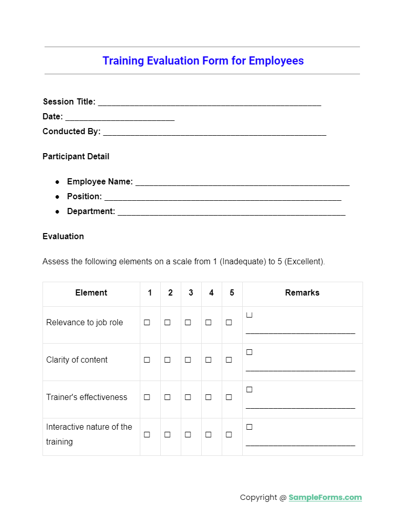 training evaluation form for employees