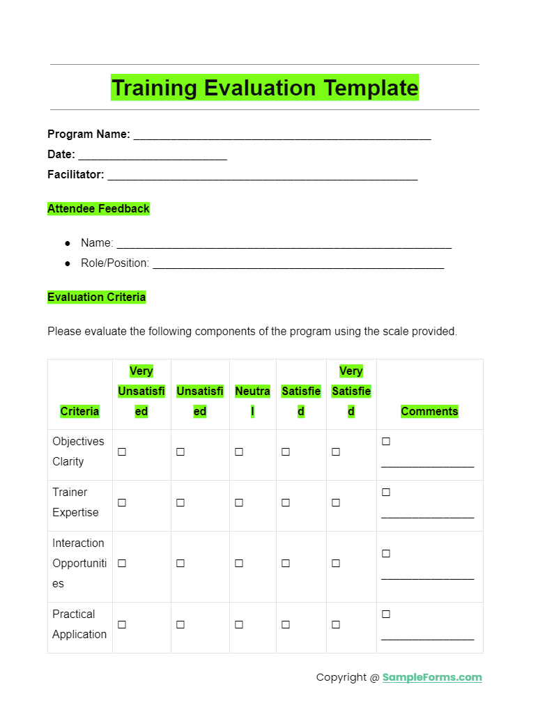 training evaluation template