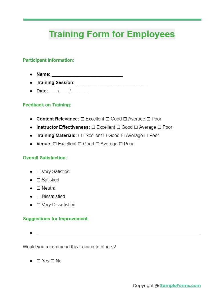 training form for employees