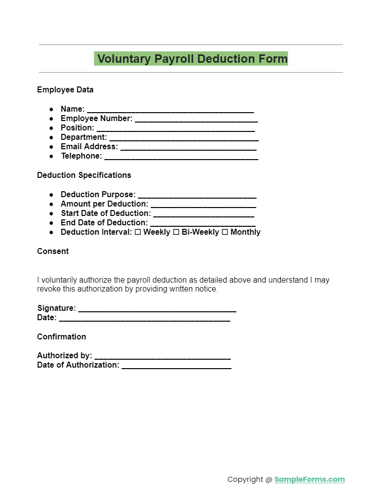 voluntary payroll deduction form