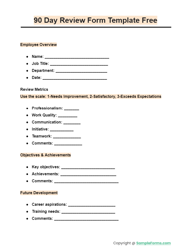 90 day review form template free