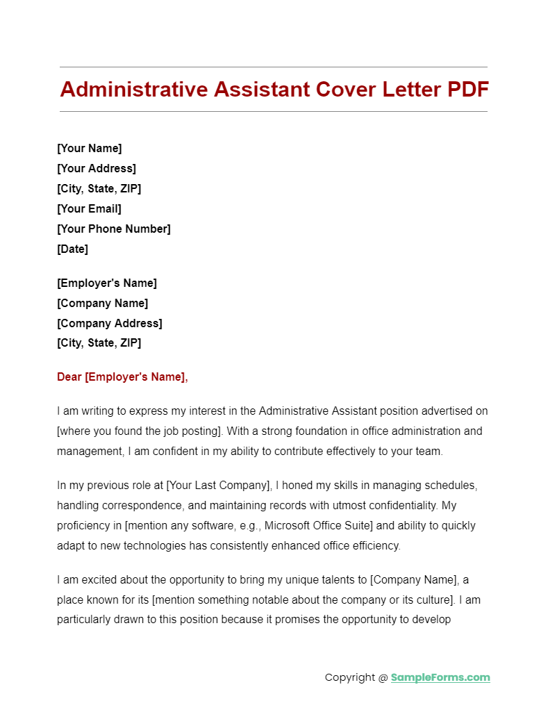 administrative assistant cover letter pdf