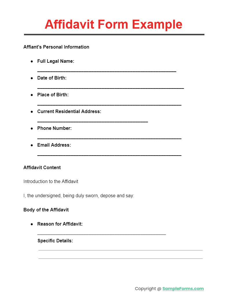 affidavit form example