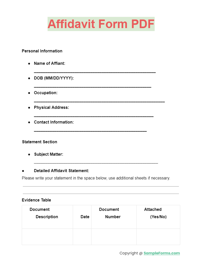 affidavit form pdf